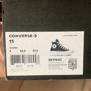 Black leather platform high top lugged converse